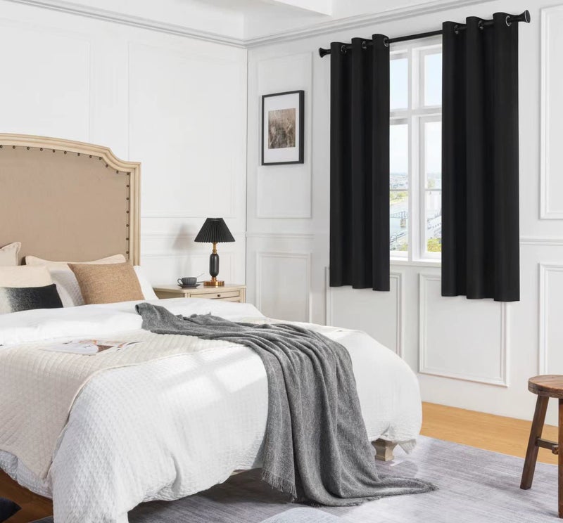 Rutterllow Room Darkening Blackout Curtains for Bedroom 2 Panel,Grommet Top(42x63 Inch, Black) - Image 2
